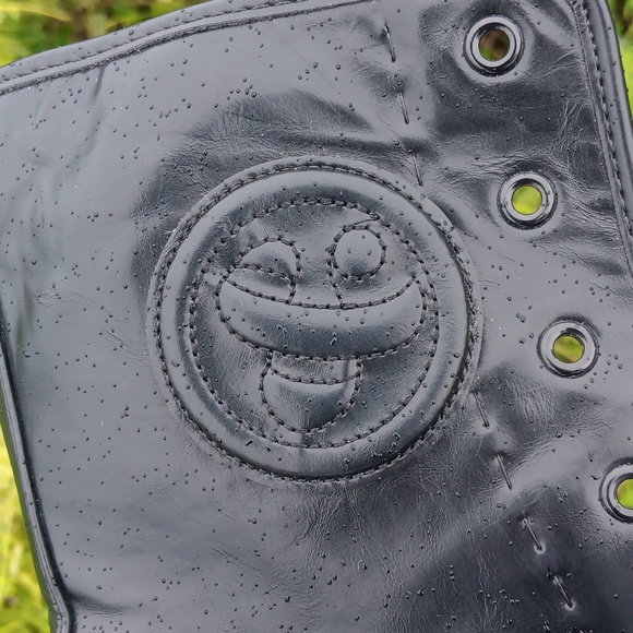 Sam & Libby Women's Melanie Black Combat Boots Gothic Stitched Embroidered Crest - Picture 12 of 17